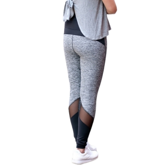 Albion Fit  Heather Gray Leggings Full Length Black Mesh Detail Medium - Picture 3 of 5